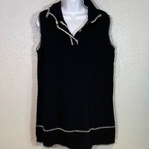 Entro Black Knit Tunic Dress with White Embroidered Trim